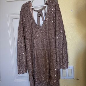 Mauve V-Neck Sweater with Bow Detail